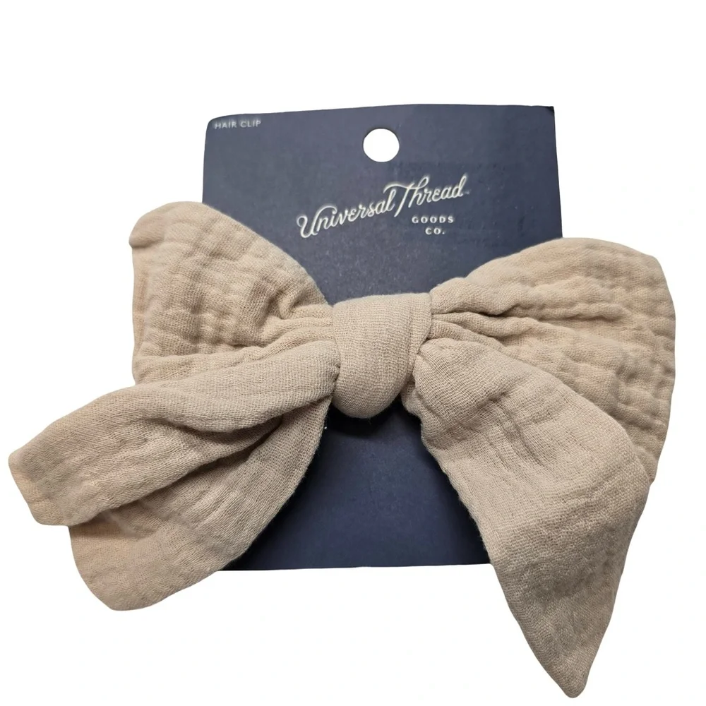 Universal Thread Bow Hair Clips Textured Fabric‎ Neutral Red Tan Set
